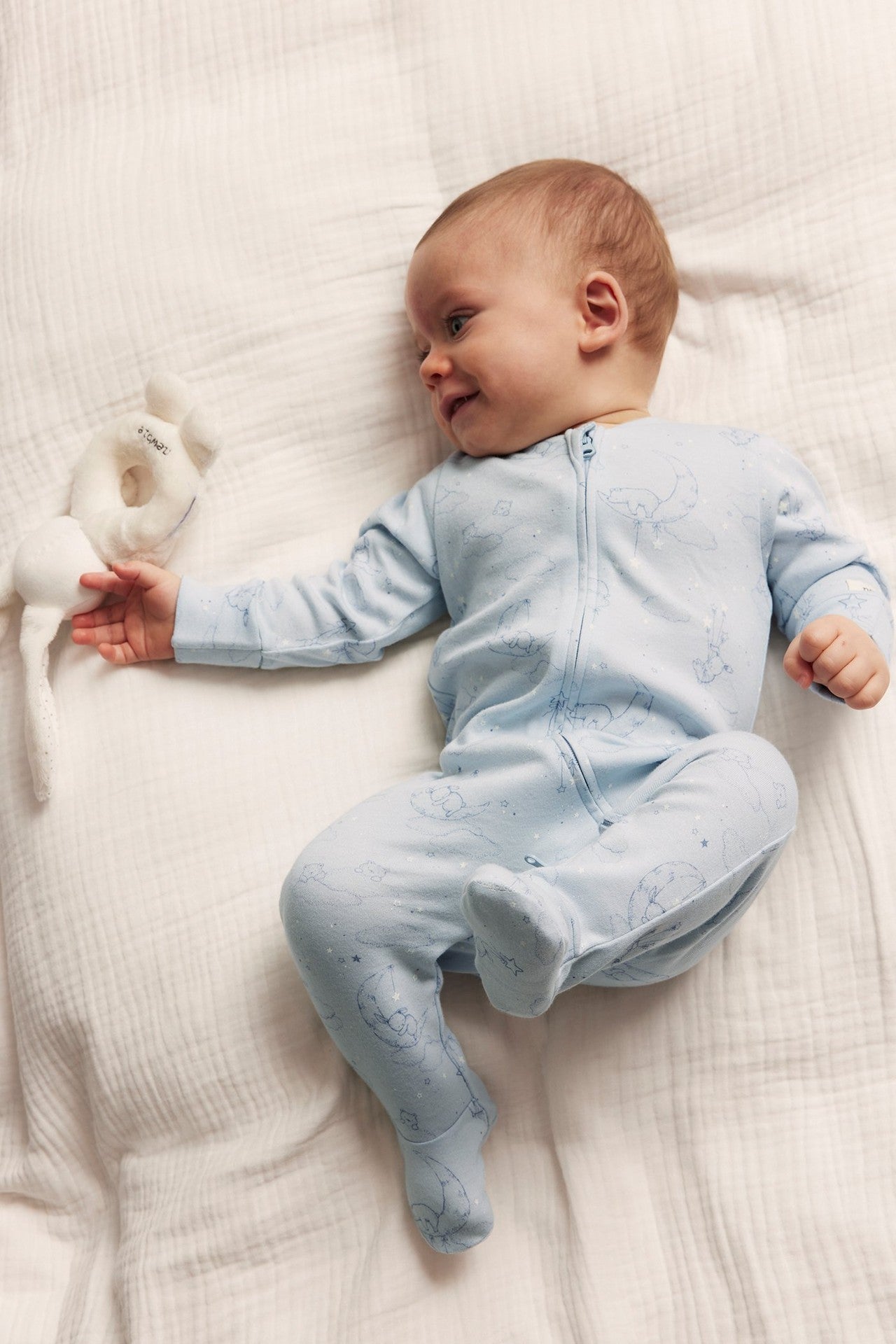 Baby blue animal 2-way zip sleepsuit
