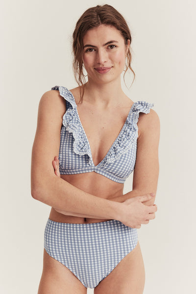 Women's blue checked bikini top