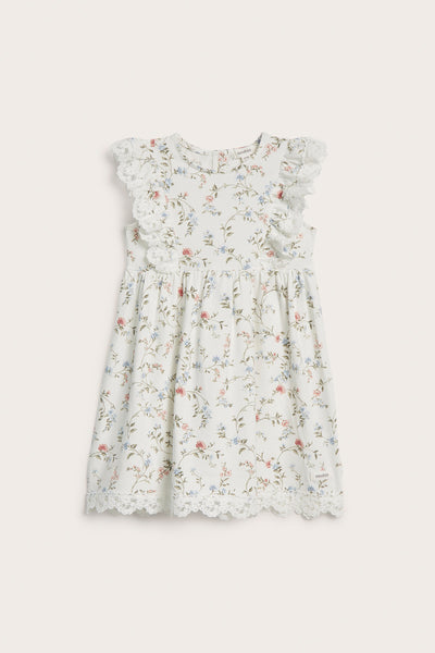 Kids´ white floral short-sleeved dress