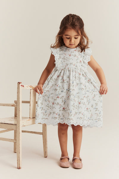 Kids´ white floral short-sleeved dress