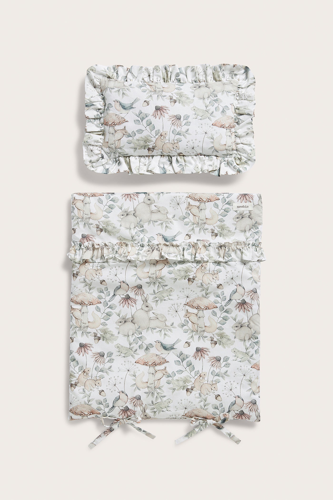 Beige forest print doll bedding