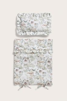 Beige forest print doll bedding