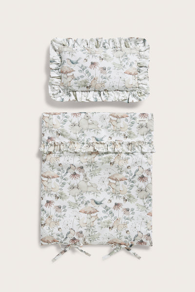 Beige forest print doll bedding