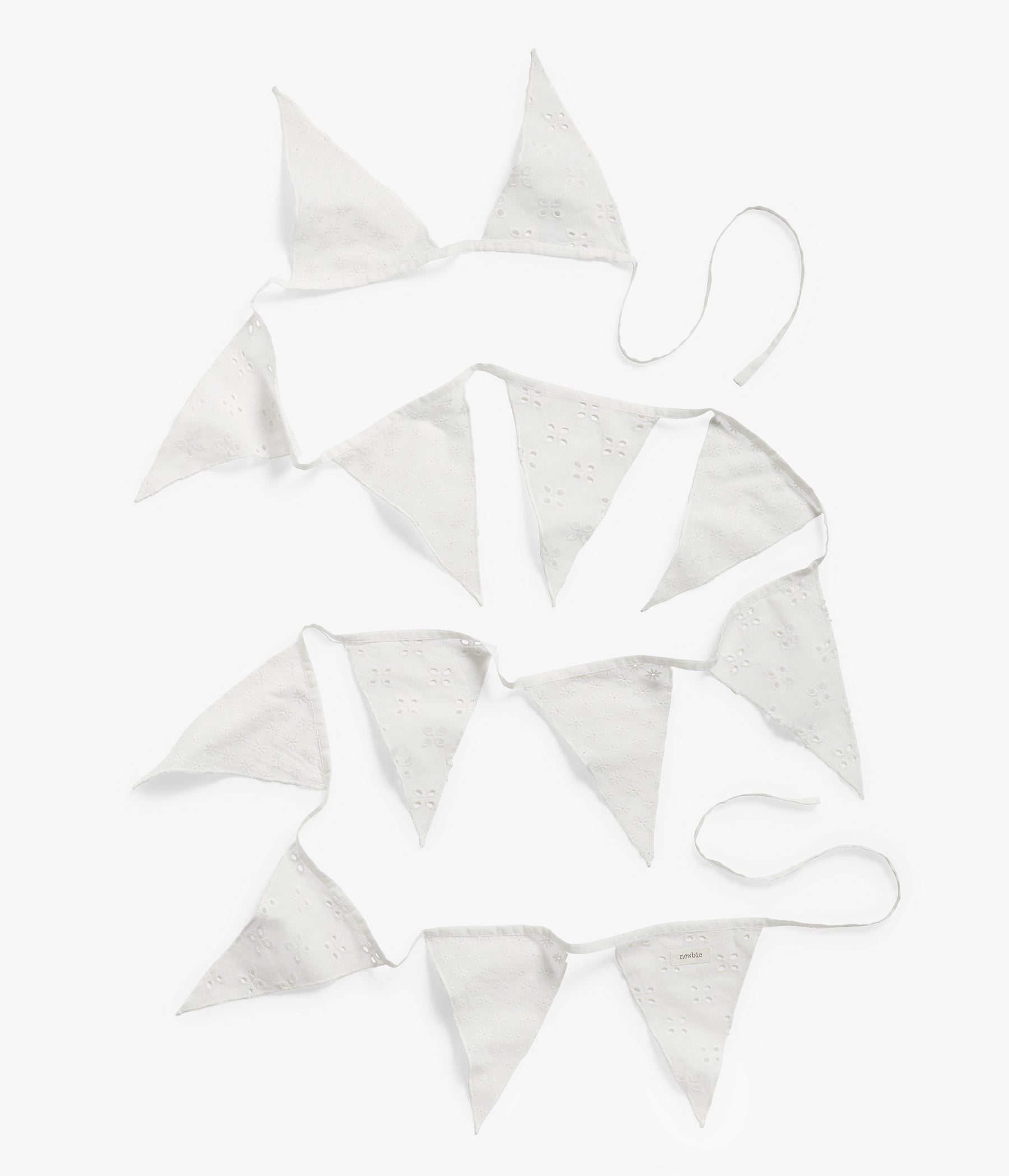 Intricate white lace flag pennant garland