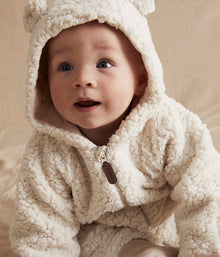 Baby white teddy coverall with hood