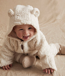 Baby white teddy coverall with hood