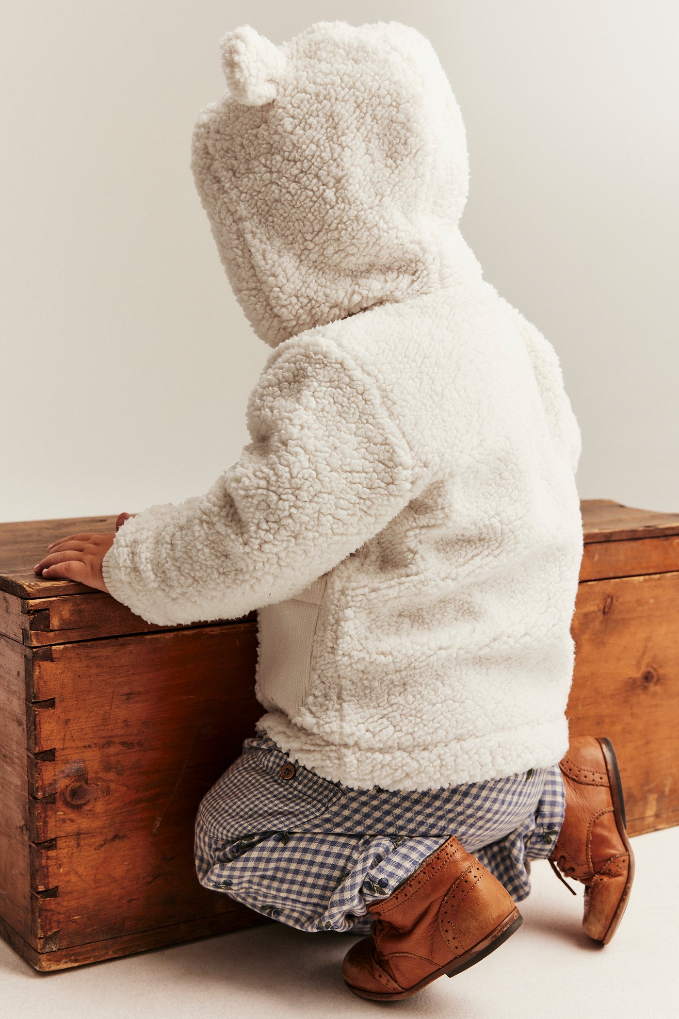 Baby white teddy jacket with hood