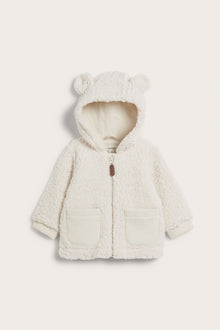 Baby white teddy jacket with hood