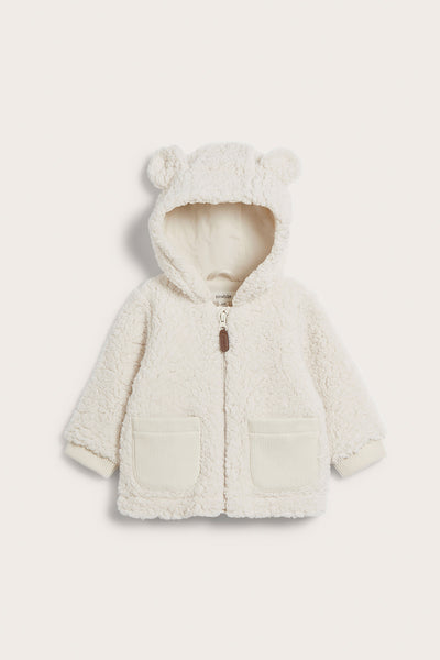 Baby white teddy jacket with hood