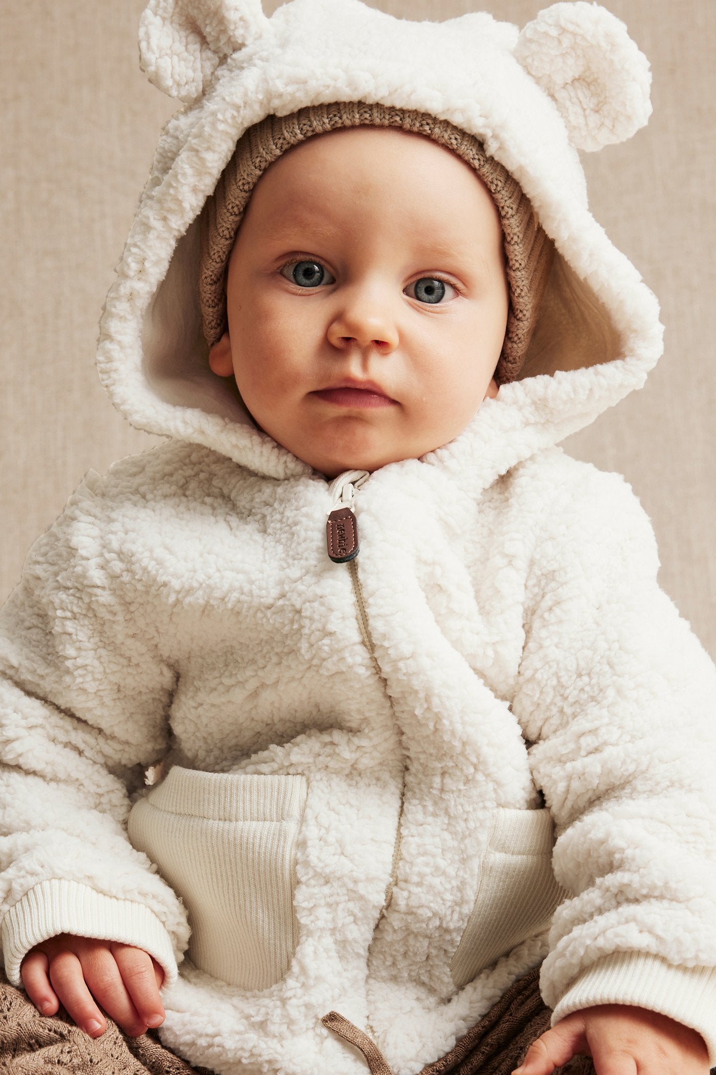 Baby white teddy jacket with hood