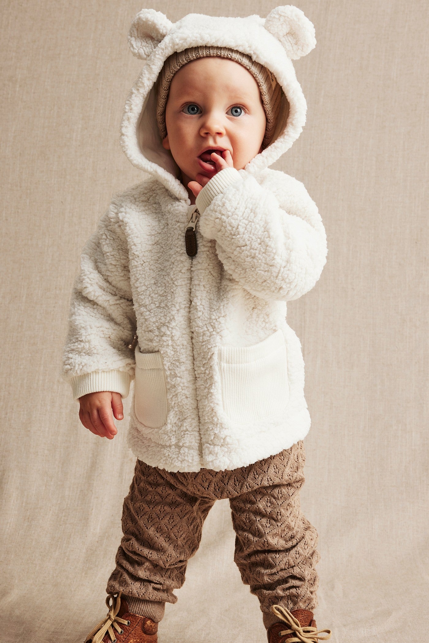 Baby white teddy jacket with hood