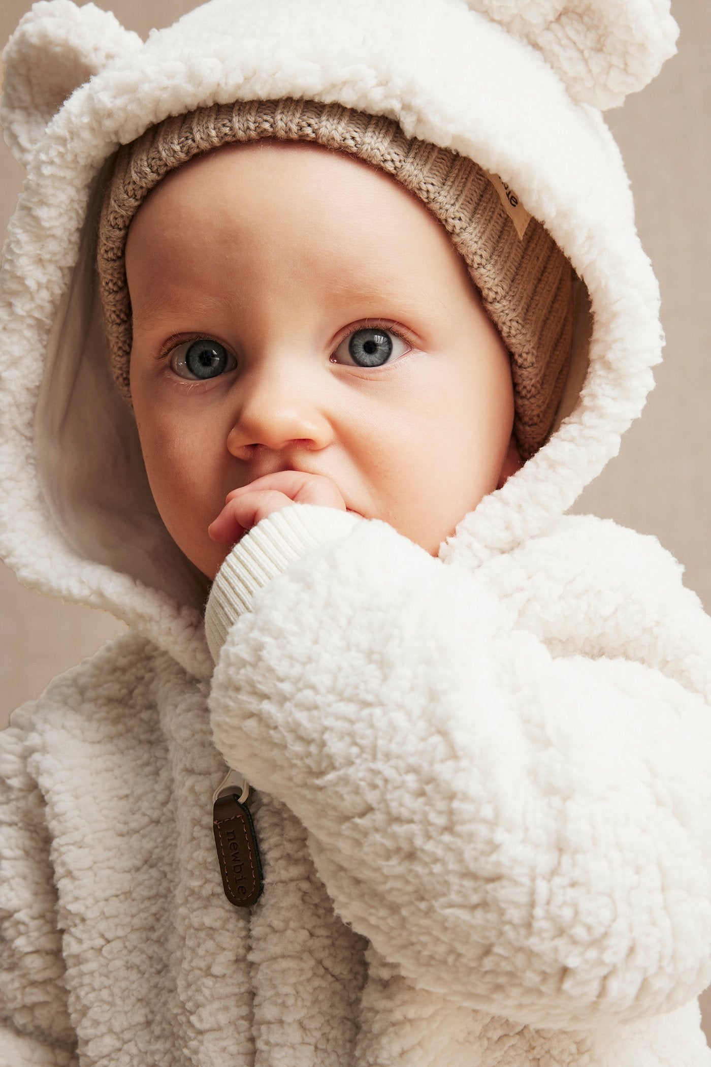 Baby white teddy jacket with hood