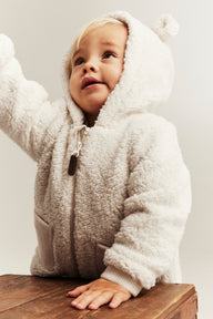 Baby white teddy jacket with hood