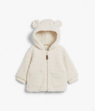 Baby white teddy jacket with hood