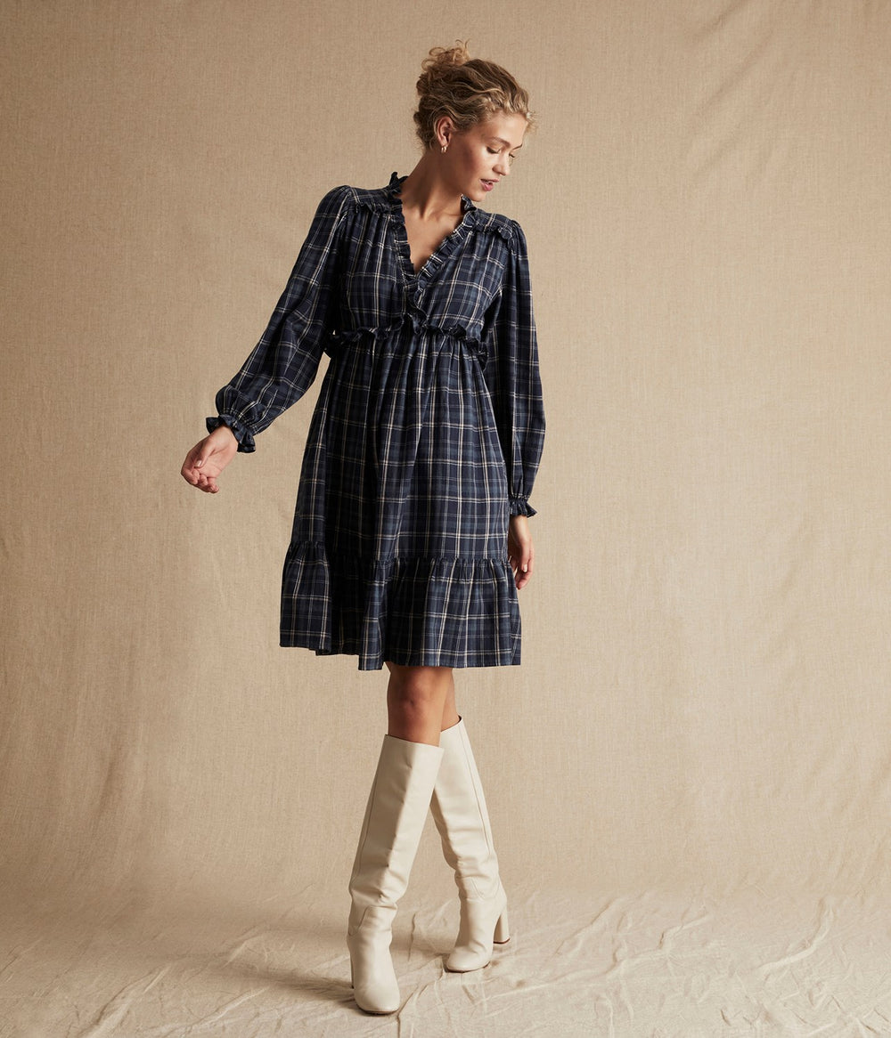 Blue checked dress clearance womens