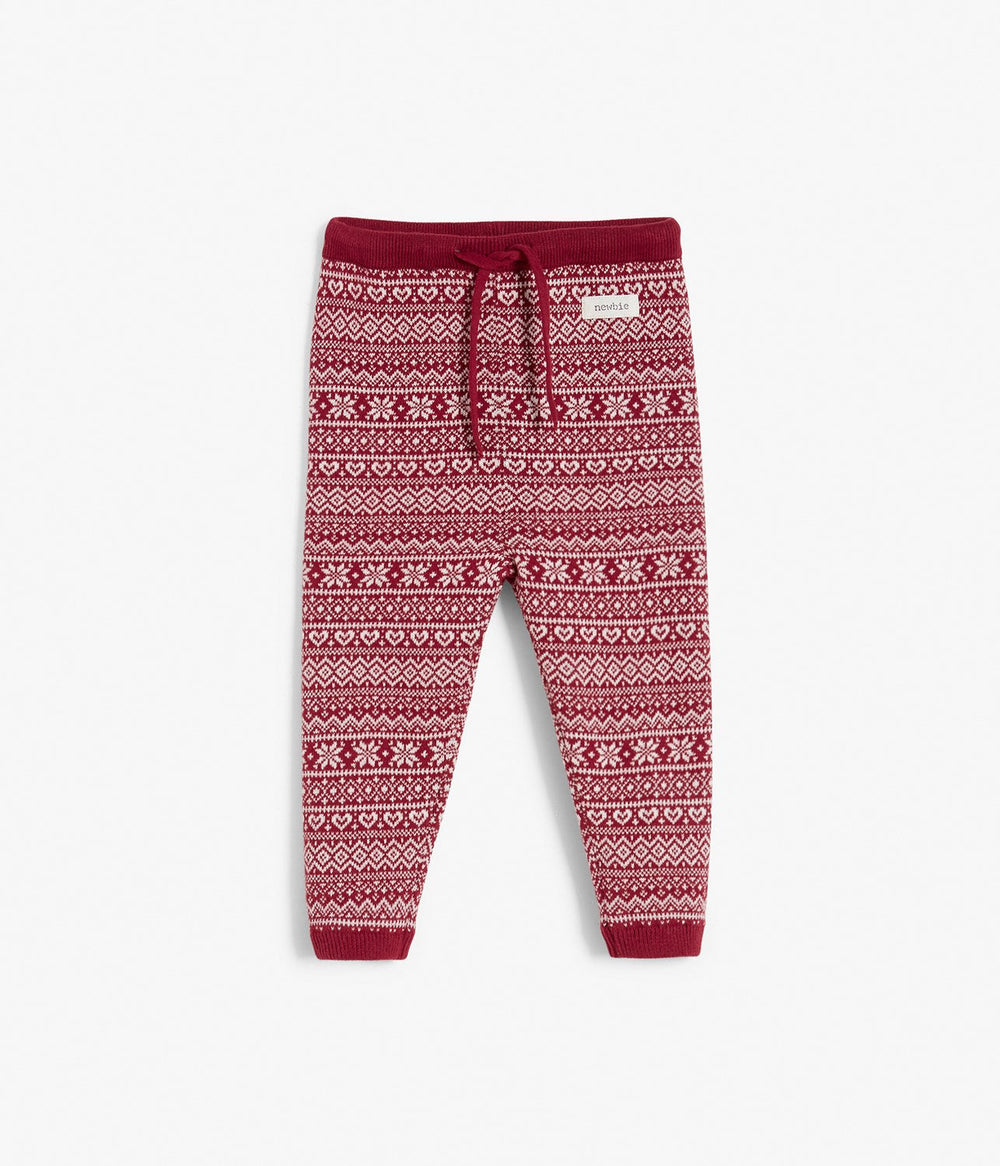 Baby red jacquard-knit leggings