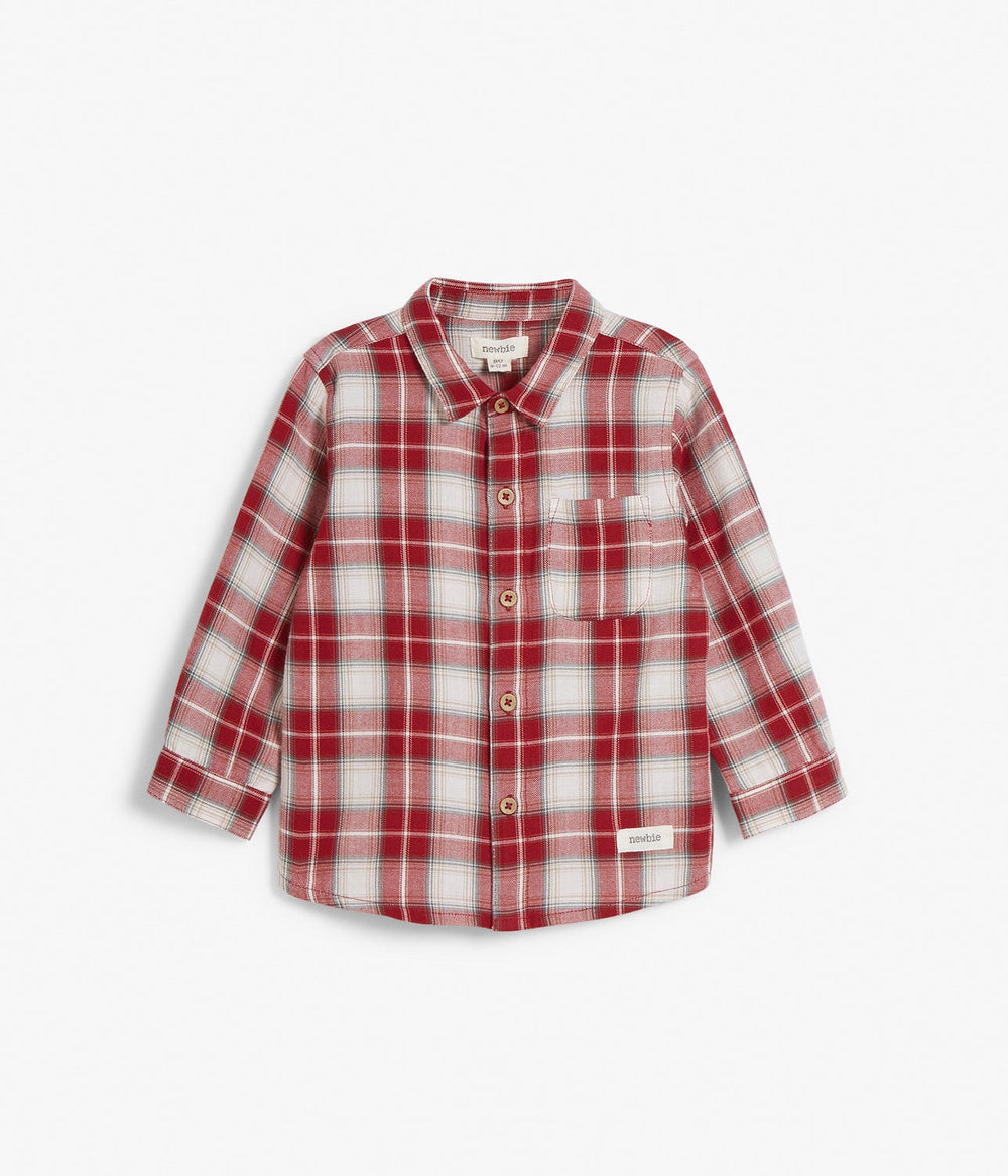 RED AND WHITE BRUSHED FLANNEL PLAID SHIRT, CHILD