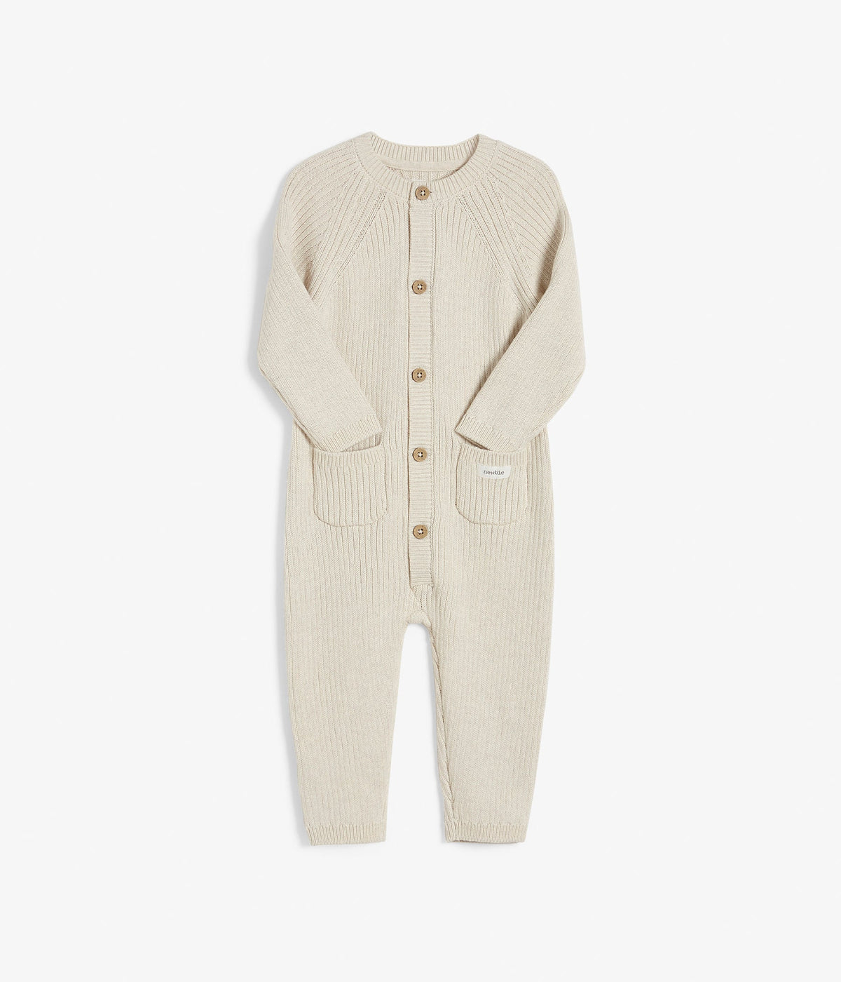 Baby beige rib-knitted romper