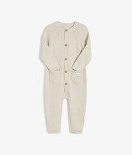 Baby beige rib-knitted romper