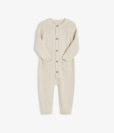 Baby beige rib-knitted romper