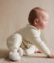 Baby beige rib-knitted romper