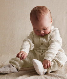 Baby beige rib-knitted romper