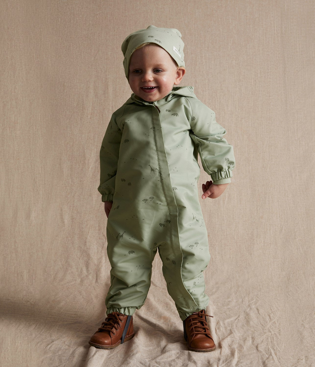 Baby green safari pattern overall