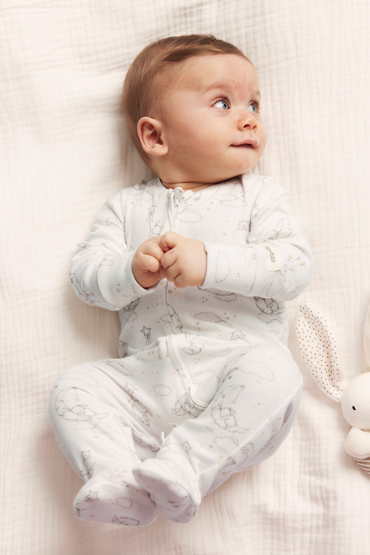 Baby white animal 2-way zip sleepsuit