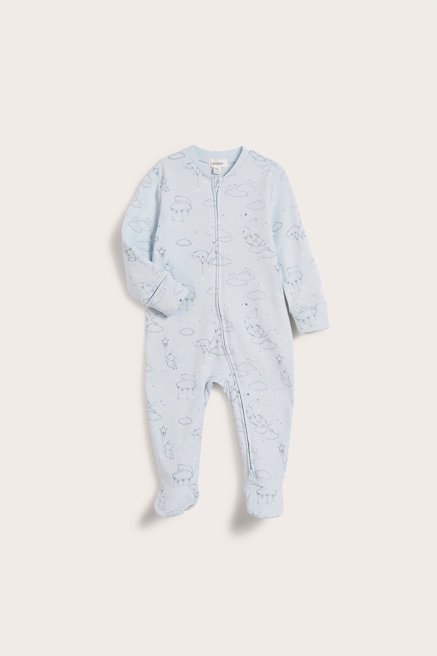 Baby blue animal 2-way zip sleepsuit