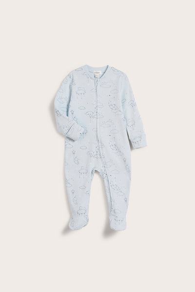 Baby blue animal 2-way zip sleepsuit