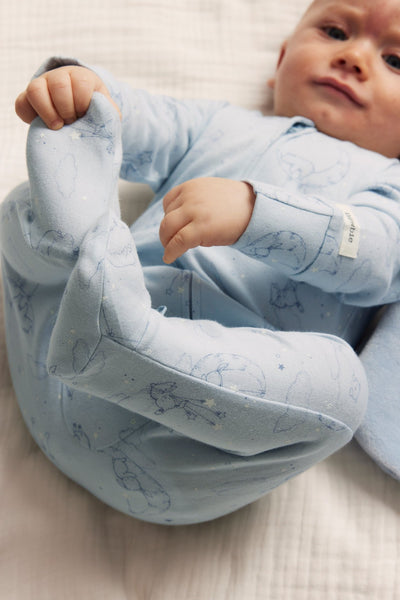 Baby blue animal 2-way zip sleepsuit – Newbie