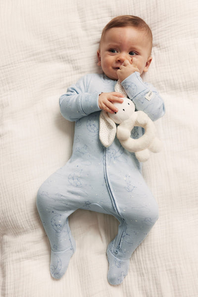 Baby blue animal 2-way zip sleepsuit