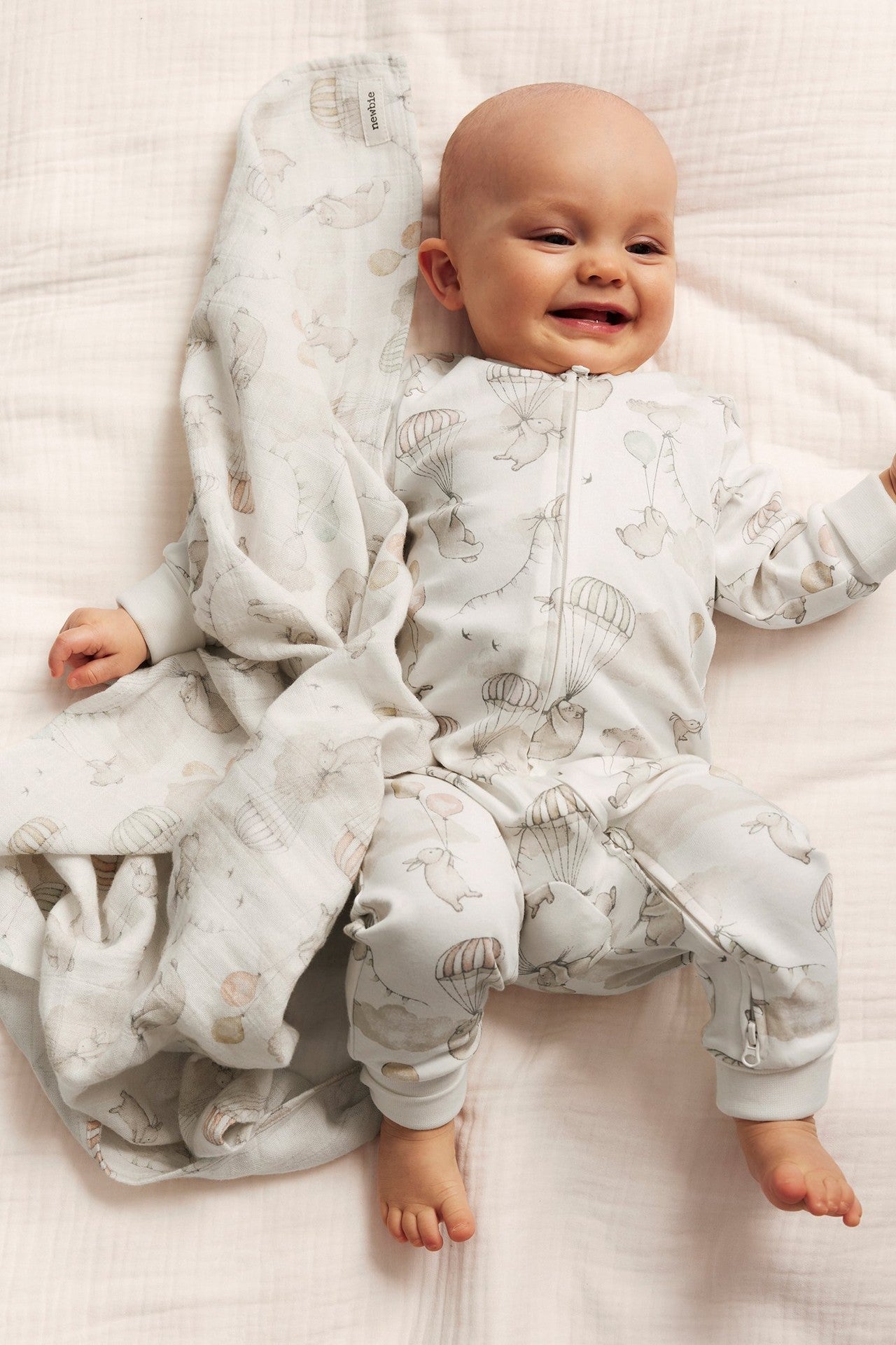 Baby bunny & bear balloon sleepsuit