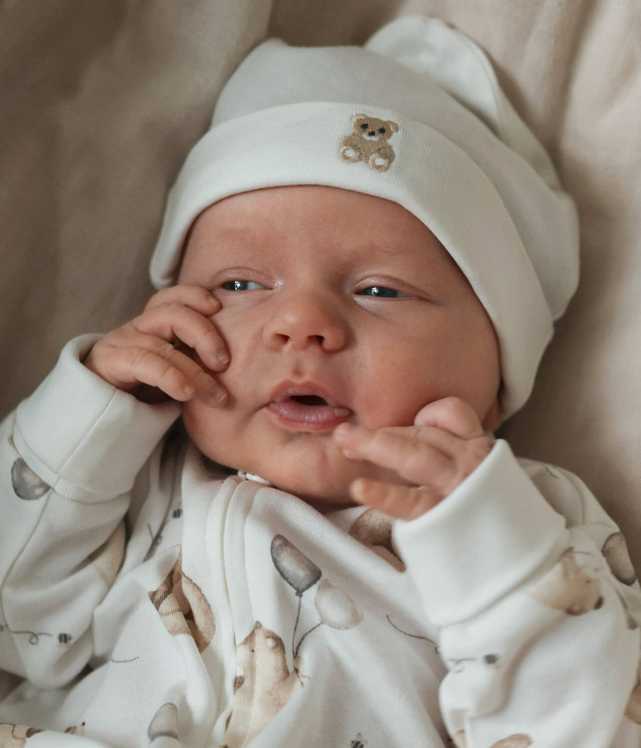 Baby white teddy bear hat