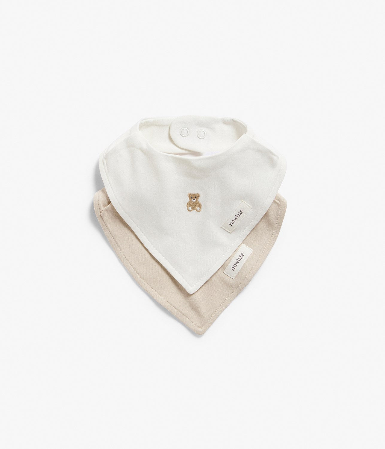 Baby white/beige teddy bear bibs 2pk