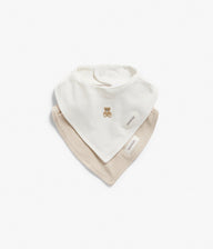 Baby white/beige teddy bear bibs 2pk
