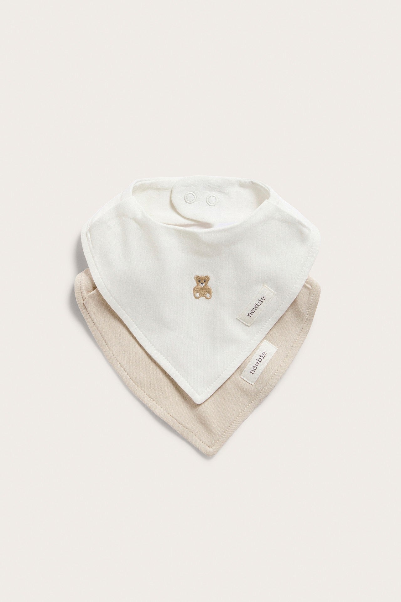 Baby white/beige teddy bear bibs 2pk