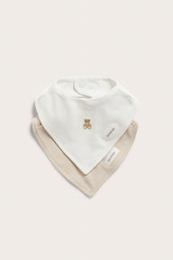 Baby white/beige teddy bear bibs 2pk