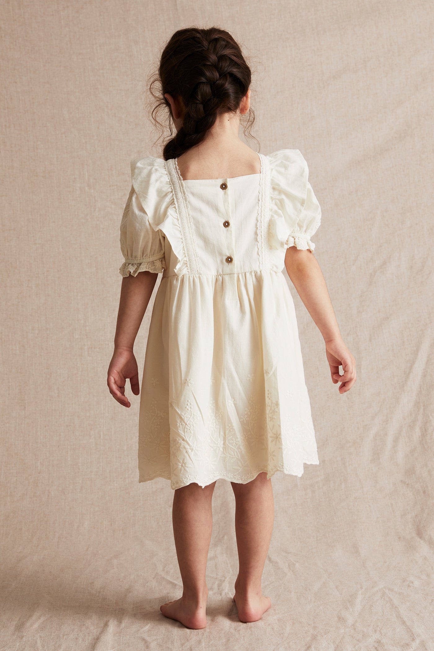 Kids white woven embroidery dress