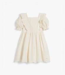 Kids white woven embroidery dress