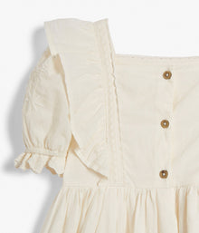 Kids white woven embroidery dress