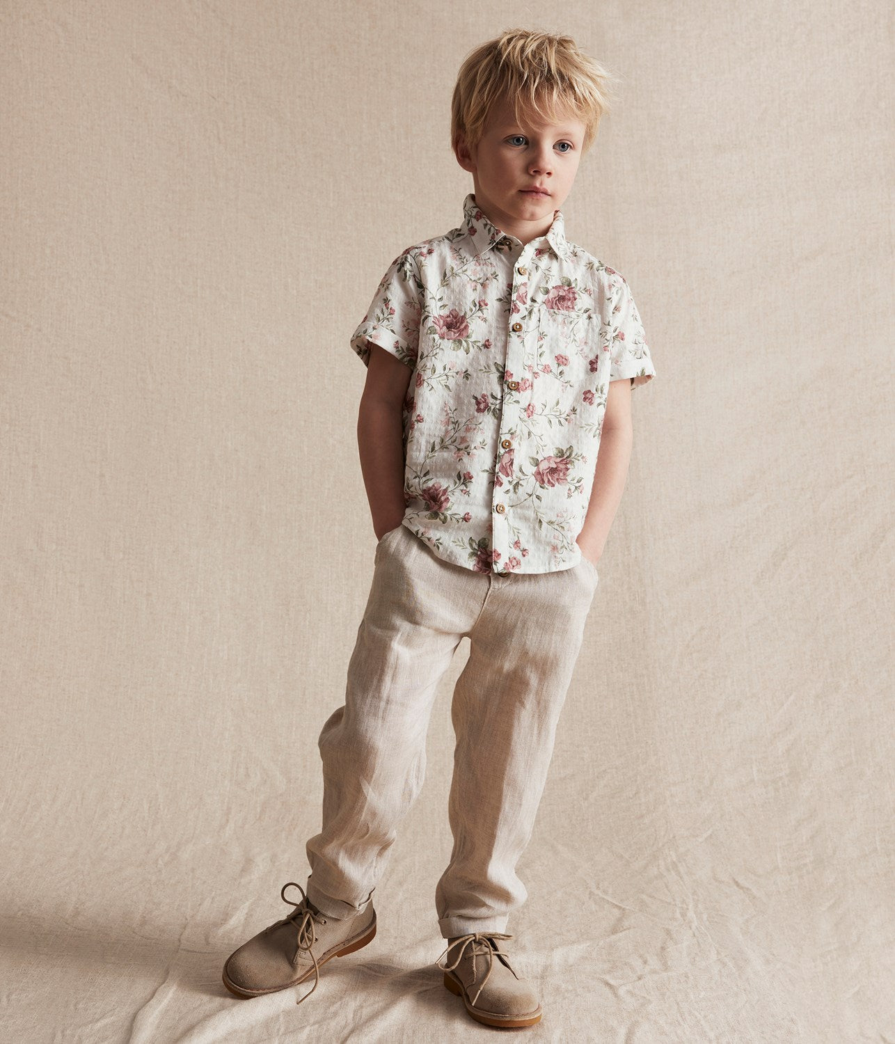 Kids white floral short-sleeved shirt