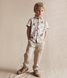 Kids white floral short-sleeved shirt