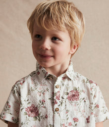 Kids white floral short-sleeved shirt