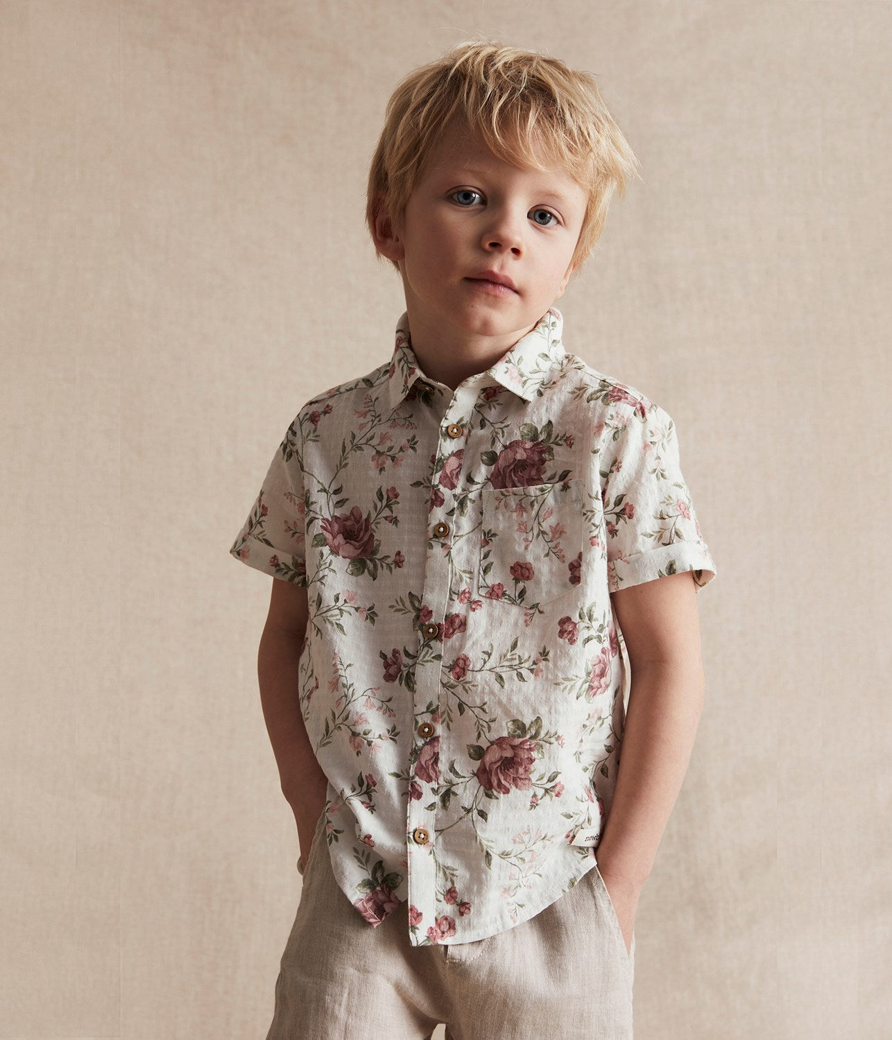 Kids white floral short-sleeved shirt