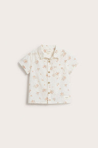 Baby white floral woven short-sleeved shirt