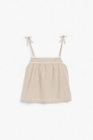 Womens beige striped tie shoulder top