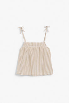 Womens beige striped tie shoulder top