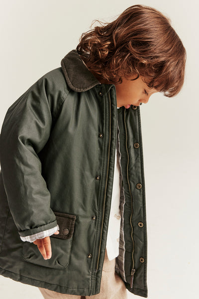 Kids green waxed jacket