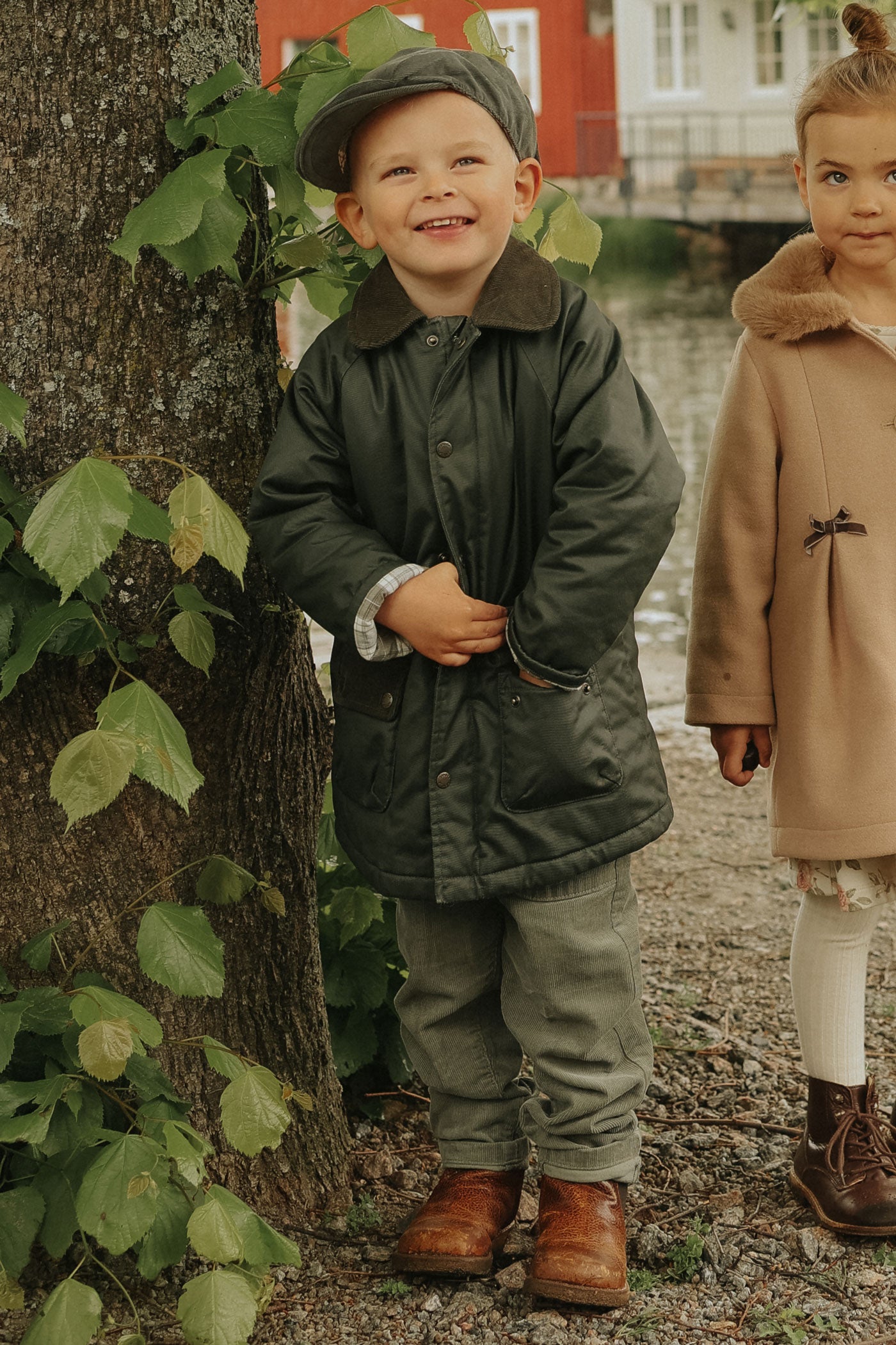Kids green waxed jacket
